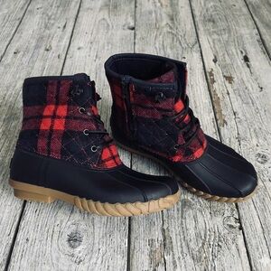 STQ Women’s Sz 7 Snow Winter Duck Boots Waterproof Fleece Lined Insulated Plaid